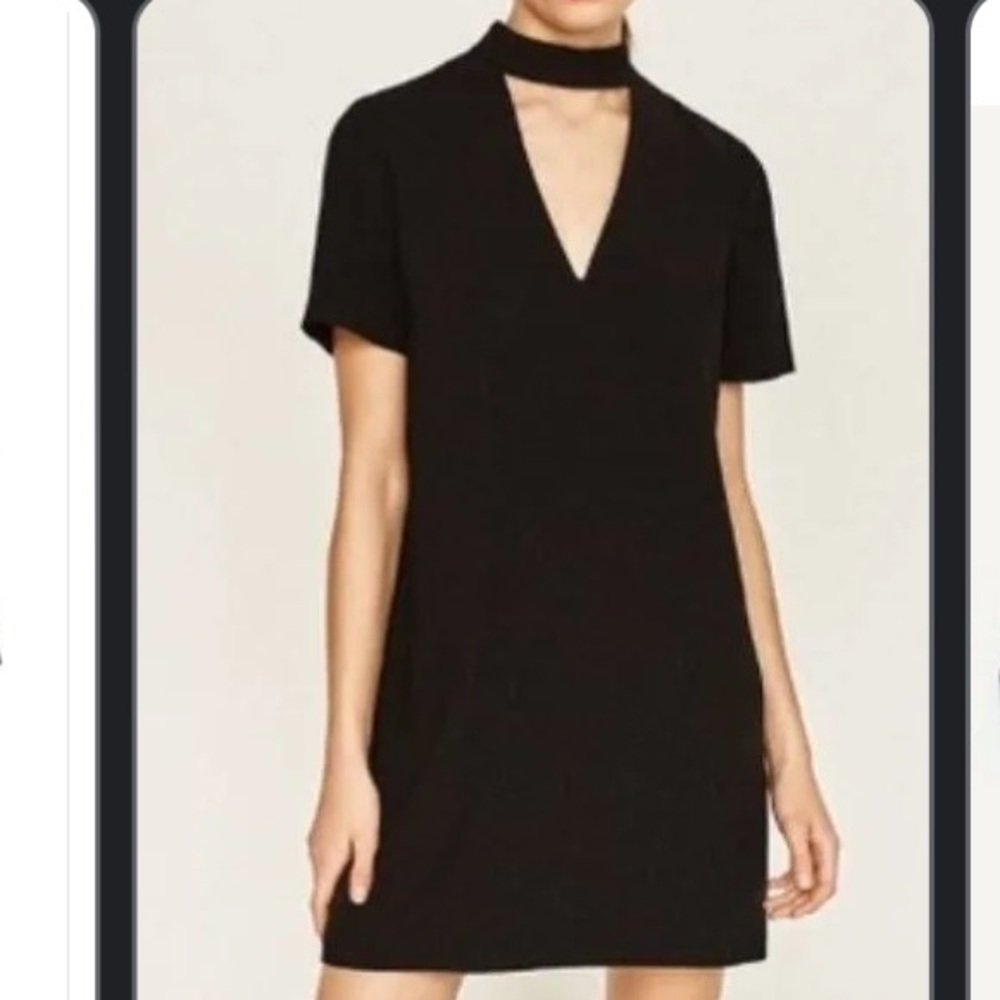 Zara black choker mini shift dress, size S